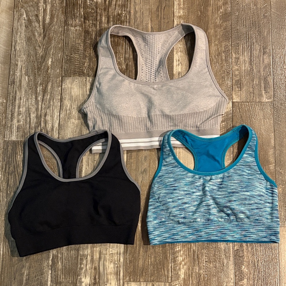 Stylish Racerback Sports Bra Trio - Black, Gray, Blue